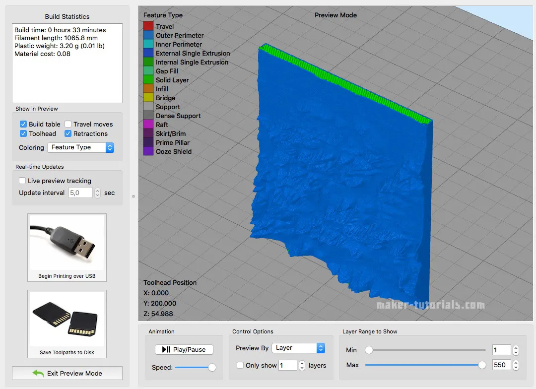Simplify3D 3D topographische Karte