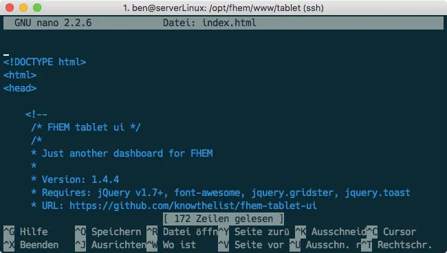 FHEM Tablet UI index.html nano editor