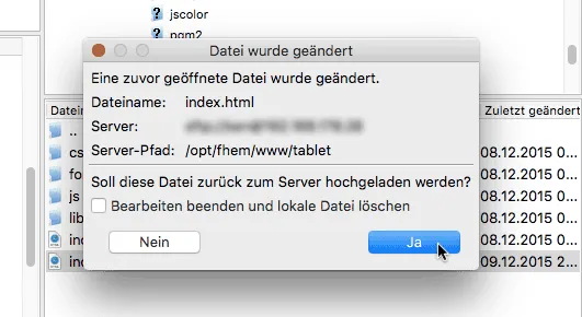 Filezilla Datei wurde geändert
