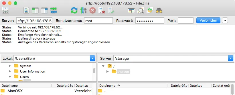 LibreELEC Datei kopieren mit SFTP Filezilla