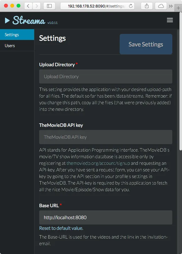 Streama Netflix video stream self hosted Raspberry Pi Debian Linux Settings Einstellungen