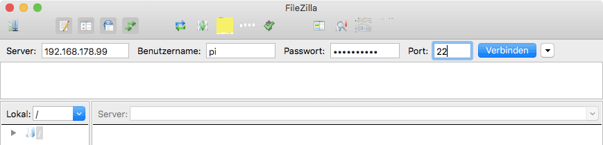 filezilla Verbindung via SFTP herstellen