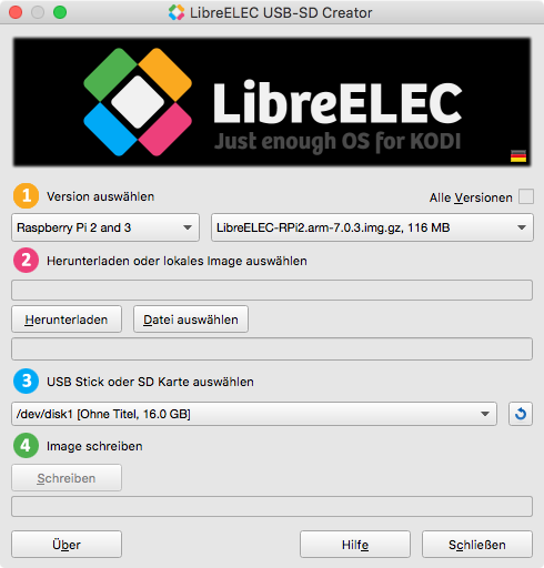 LibreELEC USB-SD Creator Image erstellen installieren Raspberry Pi 3